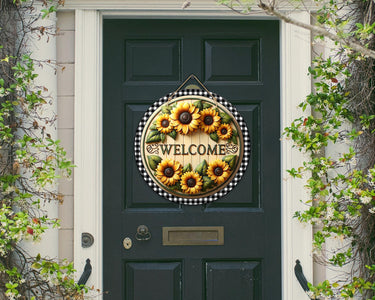 Welcome Sunflower Colorful Door Hanger - Bright Wooden Sign, Fun Home Decor for Front Door, Seasonal & Year-Round Use, Entryway Accent